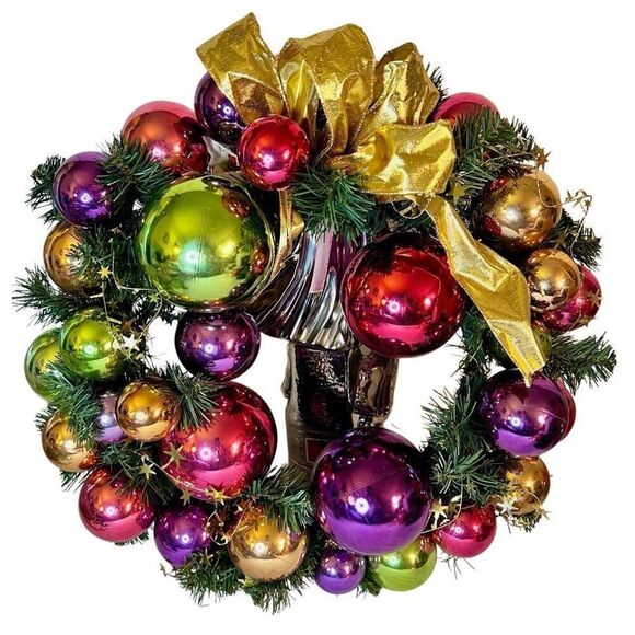 19” Vibrant Christmas Ball Wreath w Greenery and Bow - Picture 1 of 3